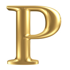 Golden matt letter P, jewellery font collection