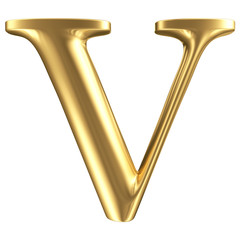 Golden matt letter V, jewellery font collection