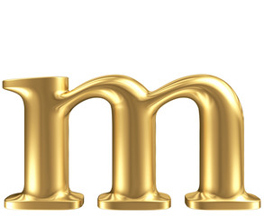 Golden matt lowercase letter m, jewellery font collection