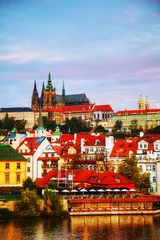 Fotobehang Overview of old Prague from Charles bridge side © andreykr