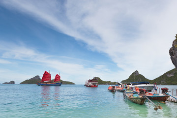 Beach in Thailand with tourist Boats