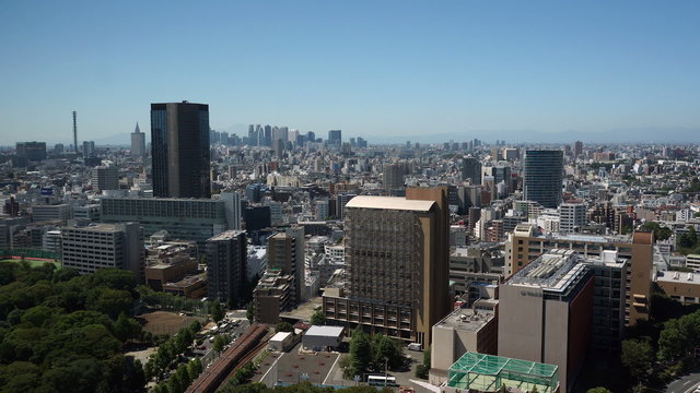 東京都心から新宿高層ビル街と富士山を望む　