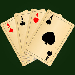 Four aces on green background