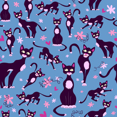 Cute seamless pattern with cartoon cats