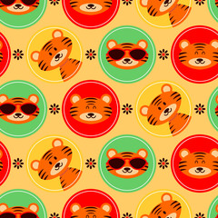 Colorful seamless pattern with cute baby tigers