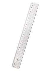 used silver metal ruler, isolated on white