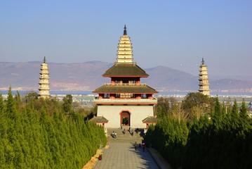 Three buddhist pagodas in Dali old city, Yunnan province, China