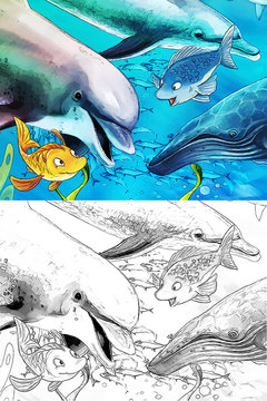 The ocean and the mermaids - coloring page