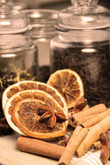 Cinnamon sticks and dried oranges