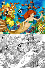 Obraz na płótnie Canvas The ocean and the mermaids - coloring page