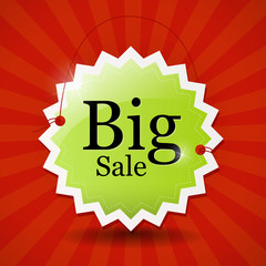 Big sale icon - green label on red background, vector
