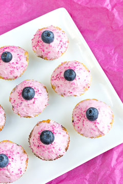 Pink blueberry lemon cupcakes