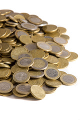close up of euros coins heap