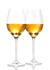 Wineglasses with white wine, isolated on white