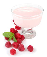 Delicious yogurt with berries isolated on white