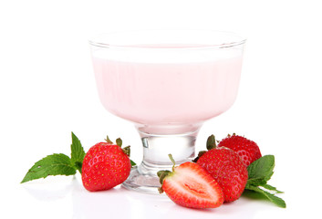 Delicious yogurt with berries isolated on white
