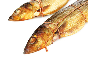 Smoked fish isolated on white