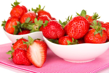 Fresh strawberry in bowl isolated on white