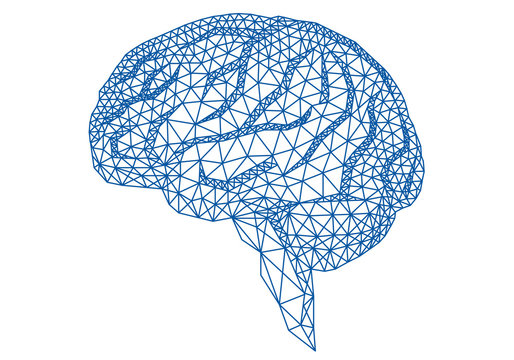 blue human brain with geometric mesh pattern, vector