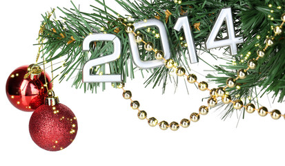 2014 hang on Christmas tree close-up isolated on white