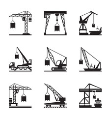Various types of cranes - vector illustration - obrazy, fototapety, plakaty