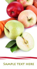 Sweet apples and carrots isolated on white