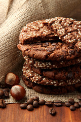 Homemade cookies with sesame seeds, chocolate,