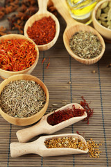 Many different spices and fragrant herbs
