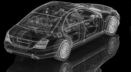 Naklejka premium Car 3D model body structure, wire model