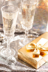 Champagne glasses on celebration table