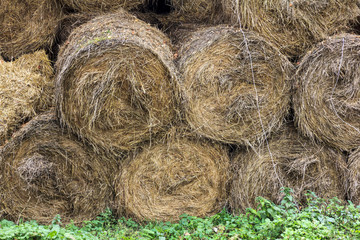 Bales of Hay stacked together on One Another