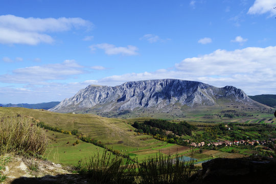 Trascau Mountains with the Coltesti village on the foothills, Tr