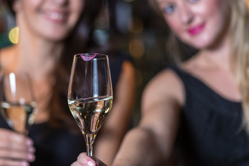 glass, champagne, happy, woman, nightclub, drink, lipstick, impr