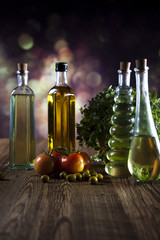 Collection of bottles of olive oil