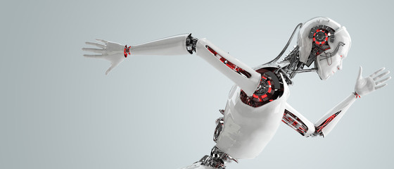 robot android men running - obrazy, fototapety, plakaty