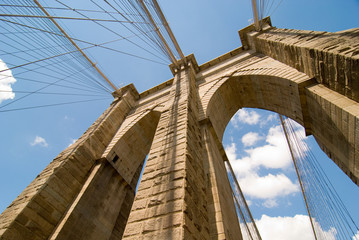 Powerful structure of Brooklyn Bridge Center Pylon on a beautifu