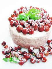 dairy pudding dessert with wild strawberry berries