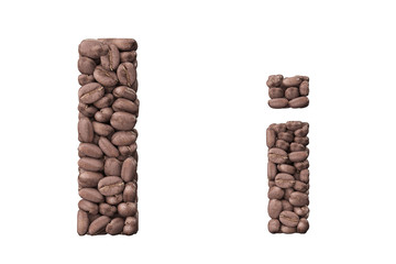 Alphabet from coffee beans. Letter I coffee design