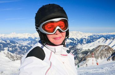 Fototapeta na wymiar Portrait alpine skier. Ski resort of Kaprun, Austria