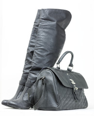 gray boots with a handbag