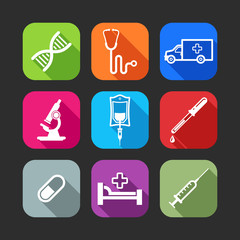 flat icons for web and mobile applications with medical items