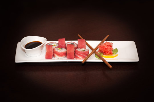 Sushi set with soy sauce