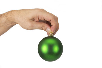 hand with christmas ornaments