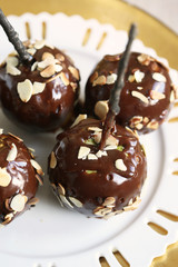 apples in creamy caramel with almonds on new year's table