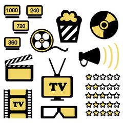 Set of icons of cinema hall (vector)