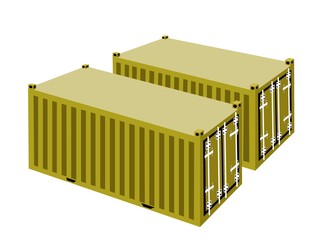 Two Yellow Cargo Containers on White Background