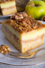 apple strudel with vanilla pudding and nuts
