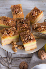 apple strudel with vanilla pudding and nuts