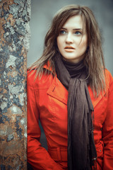 The portrait of young lady in park