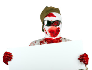 scary bloody zombie wearing a cap and glasses